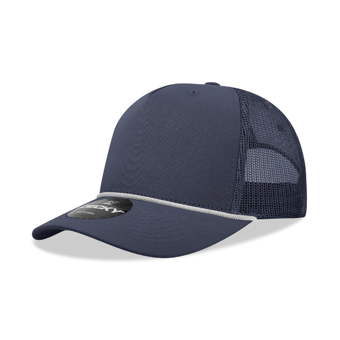 6040-5 Panel Mid Profile Structured Cotton/Poly Blend Trucker w/Rope