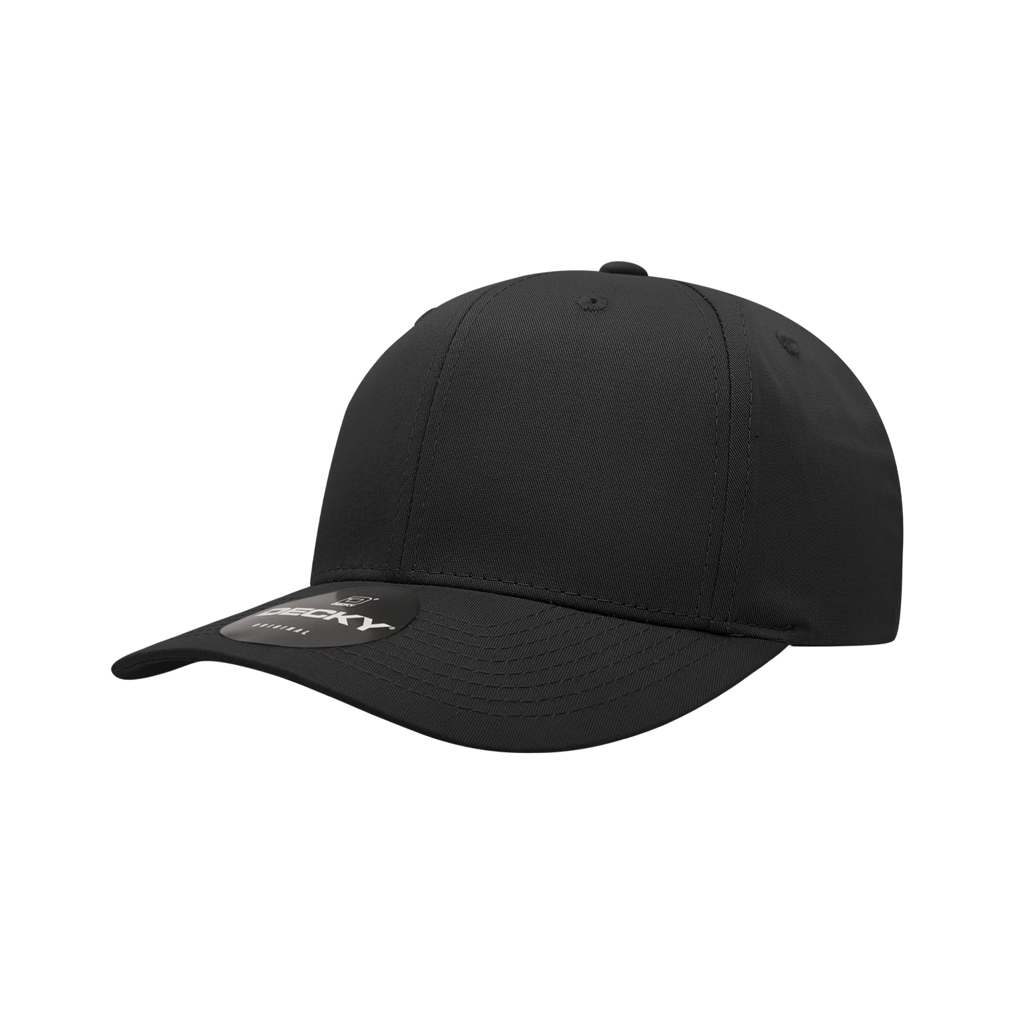 6 Panel Mid Profile Structured Cotton Blend Cap, Black