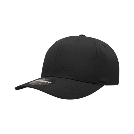 6 Panel Mid Profile Structured Cotton Blend Cap, Black