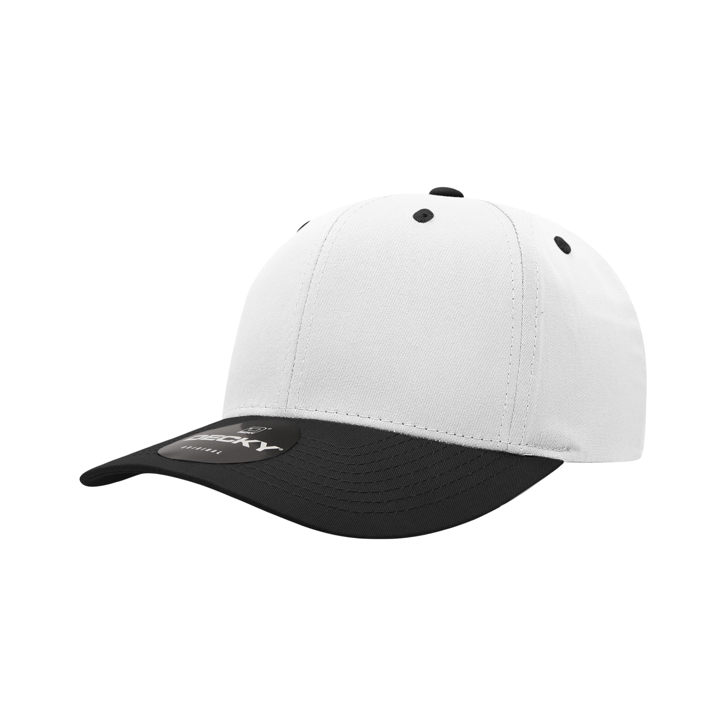 6 Panel Mid Profile Structured Cotton Blend Cap, Black